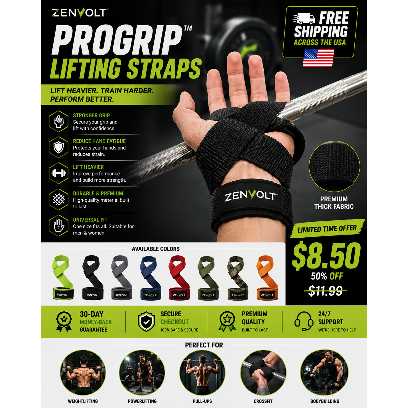 ZenVolt ProGrip™ Lifting Straps