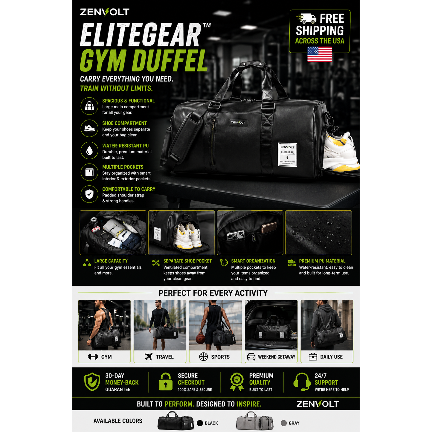 ZenVolt EliteGear™ Gym Duffel